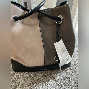 Calvin Klein Black and Tan Bucket Bag